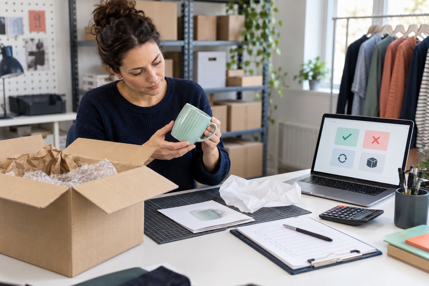 Returned ecommerce order being inspected