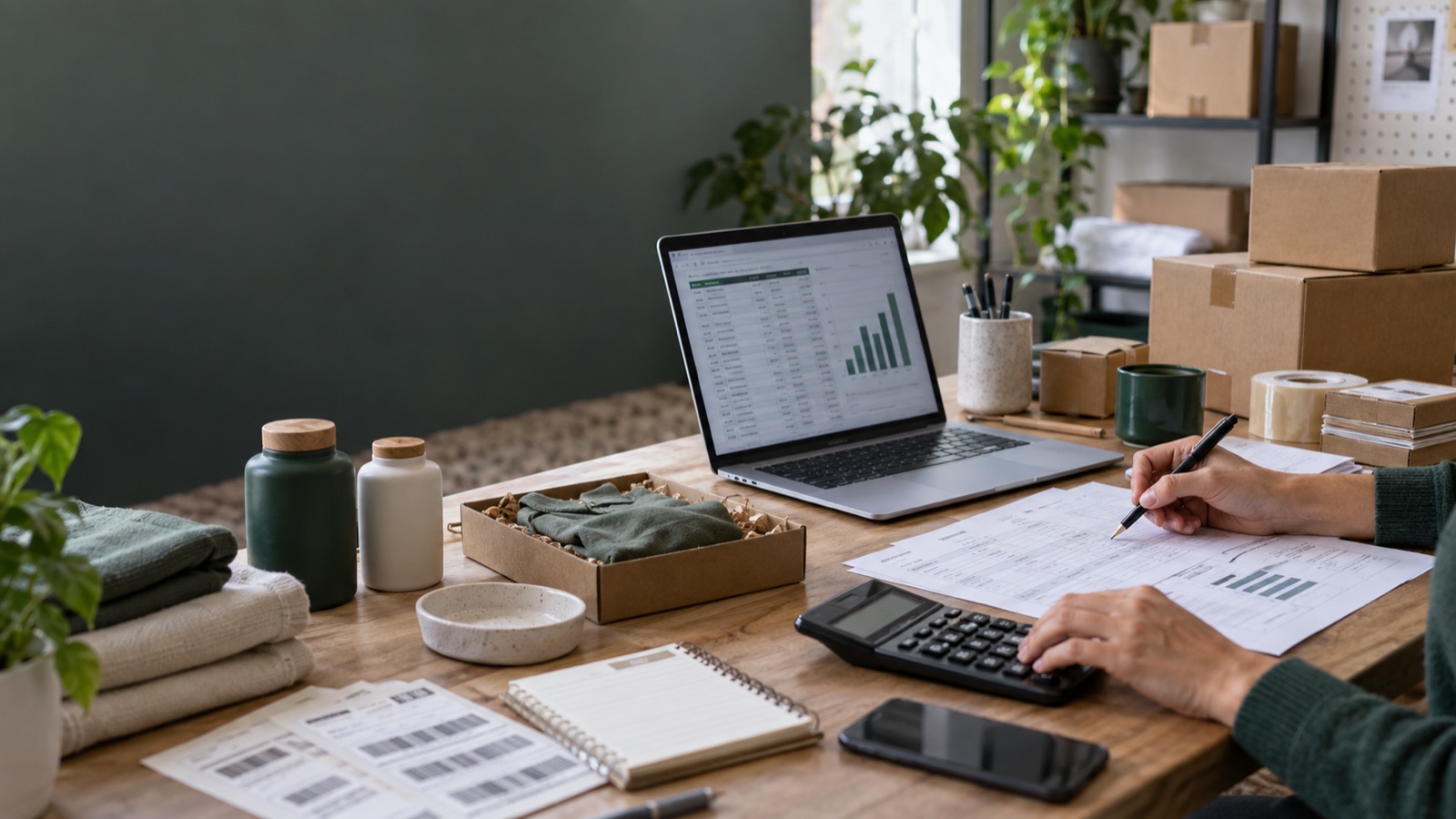 Seller reviewing product costs and margin calculations